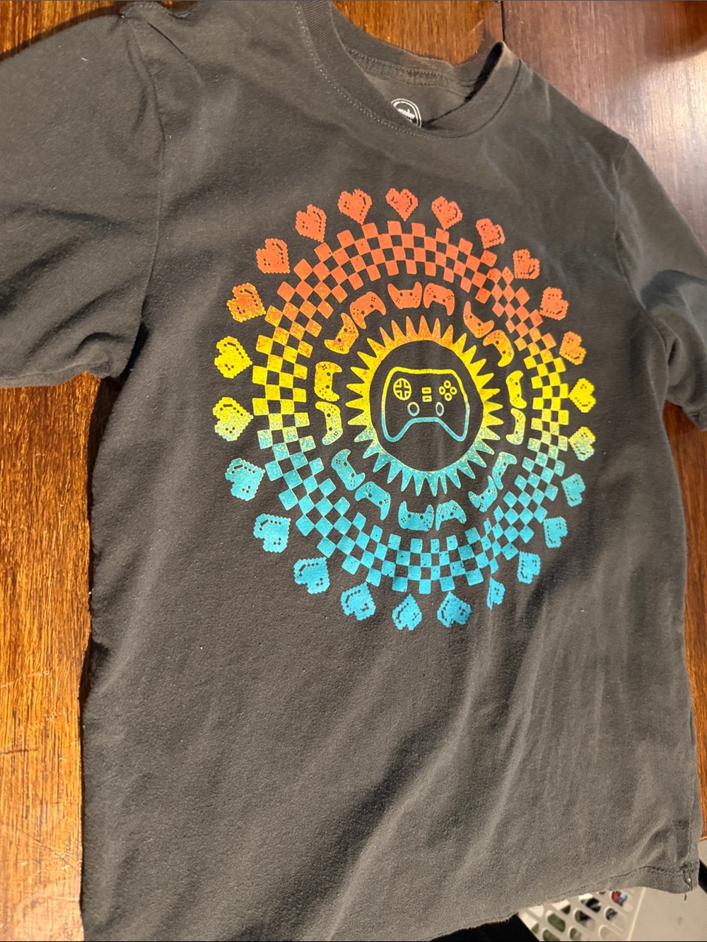 wonder nation Black Tee with Rainbow Game Controller Mandala